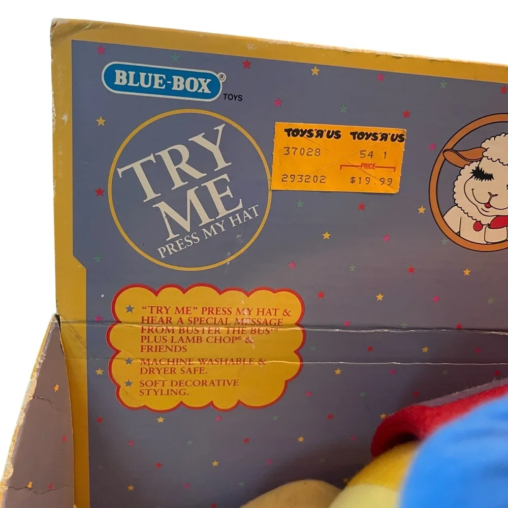 Vintage 1991 Shari Lewis Lamb Chop Buster the Bus Plush Talking Toy Blue-Box